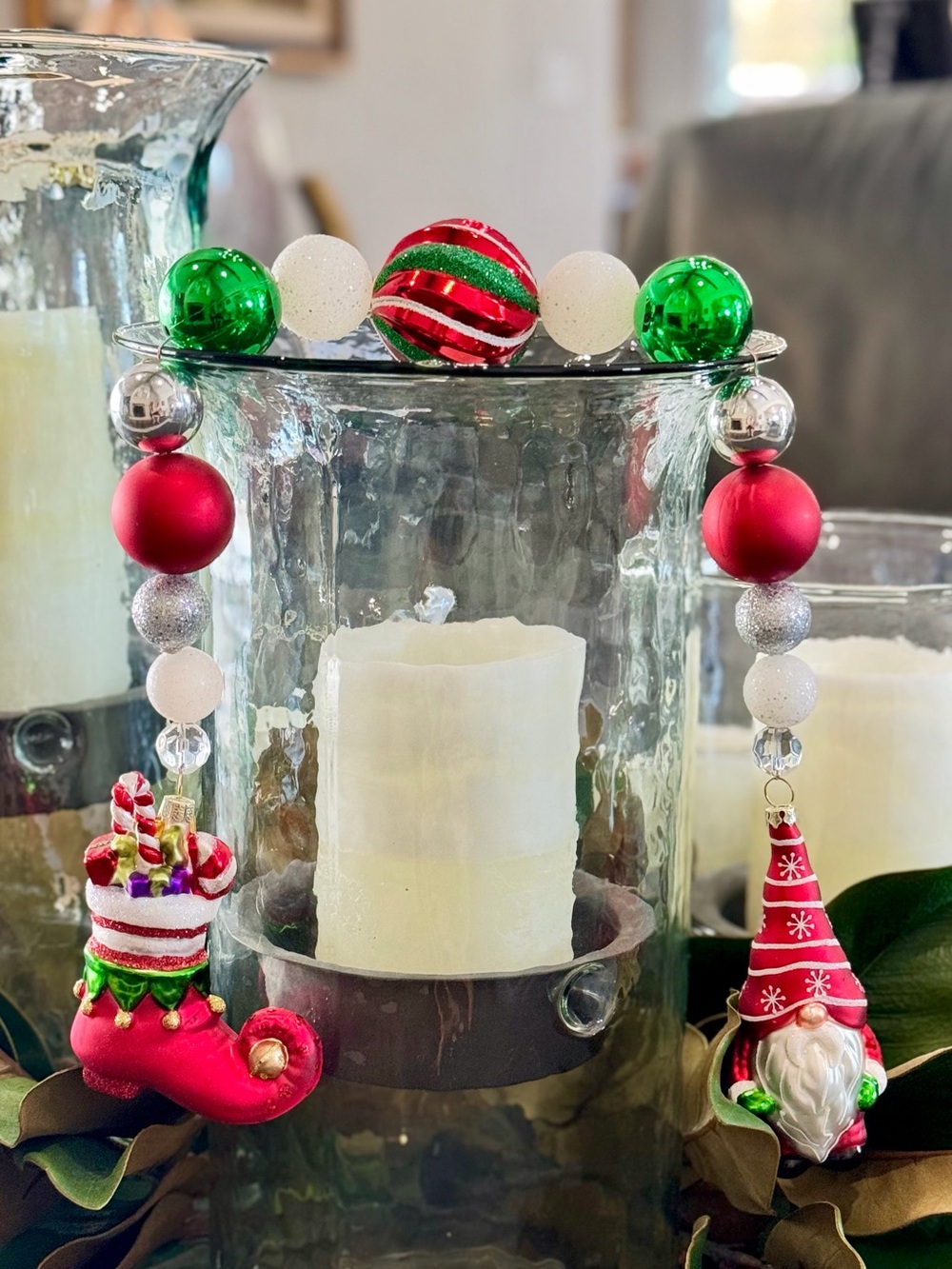 Hand Crafted Santa and Stocking Large Bead Christmas Garland 26”